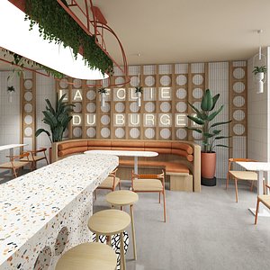 Modern Hamburger Restaurant Fast Food Restaurant Restaurant Central Island plant Bar Counter Potted 3D model