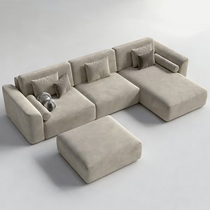 Modern Modular Sofa Minimal Sectional Fabric Couch 3D Model model