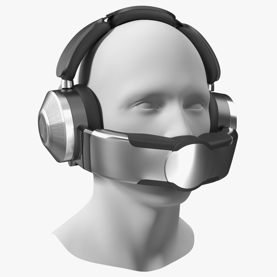 Mannequin Head with Black Air Purifying Headphones 3D model preview