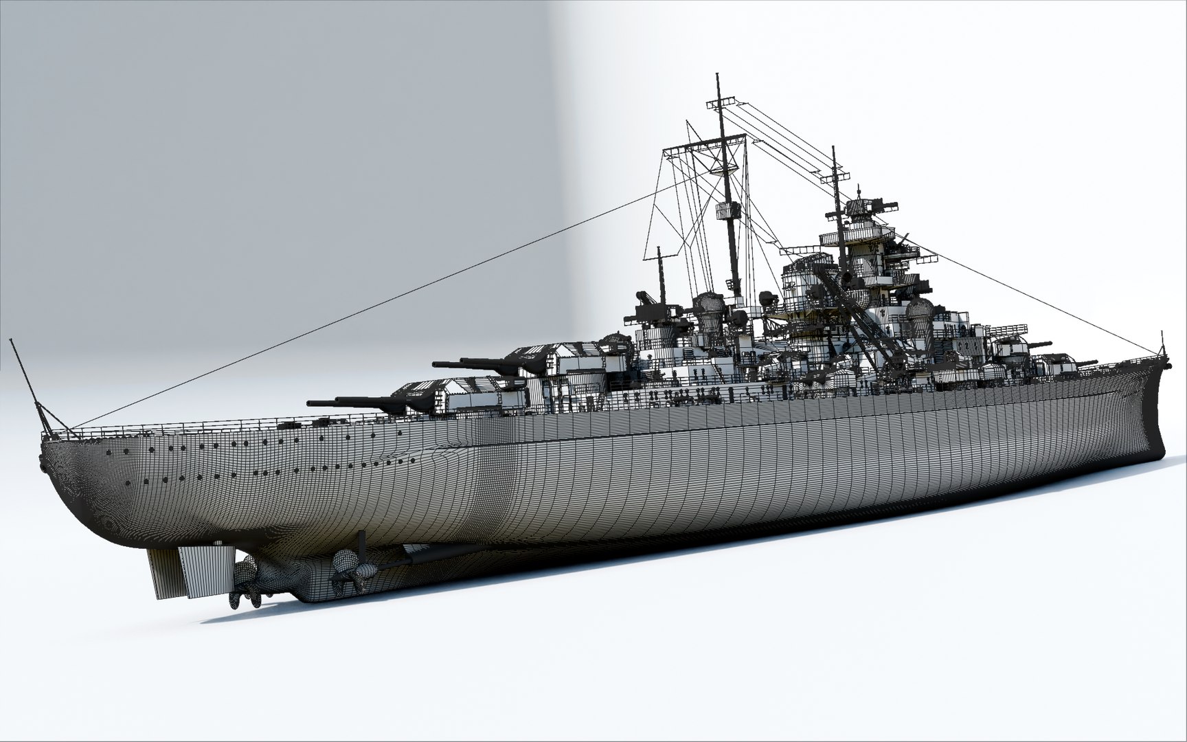 3D Bismarck - WW2 German Battleship model https://p.turbosquid.com/ts-thumb/kL/8nJTSE/UY/wireframe2/png/1729705363/1920x1080/fit_q87/27e68337823398d671ca208748765caf72bee7b6/wireframe2.jpg