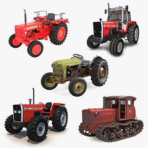 3D rigged vintage tractors 3