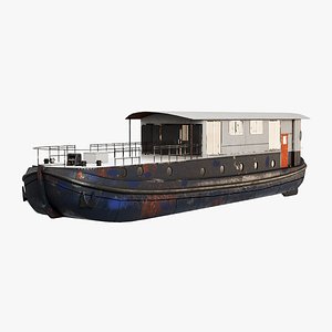 3D Aged Dutch Barge Houseboat 3D Model Modern Floating Home