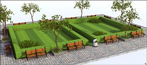 3D hedge grass shrub