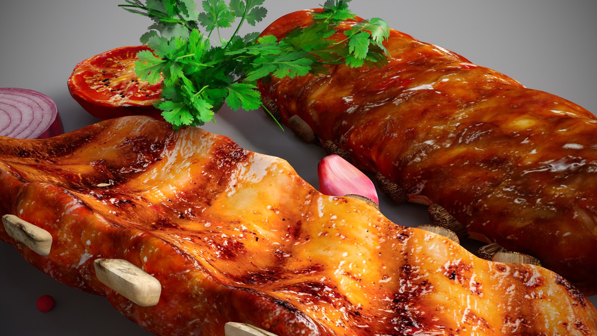 3D Model Grilled Ribs In Sauce With Vegetables - TurboSquid 2258040