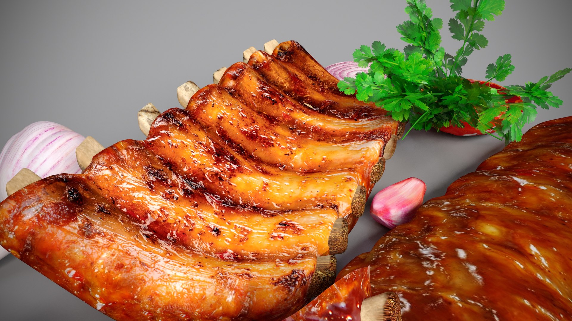 3D Model Grilled Ribs In Sauce With Vegetables - TurboSquid 2258040