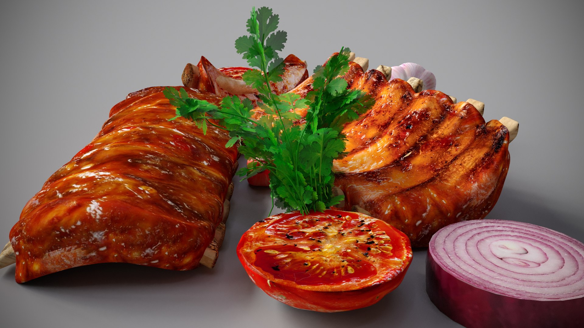 3D Model Grilled Ribs In Sauce With Vegetables - TurboSquid 2258040