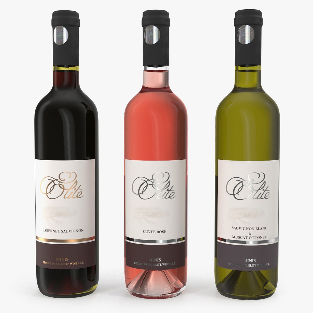 Three Wine Bottles 3D model preview