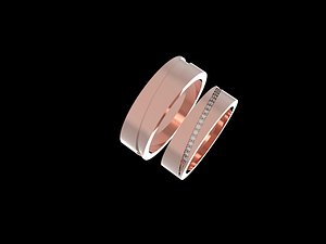 3D Diagonal paved Wedding Ring model