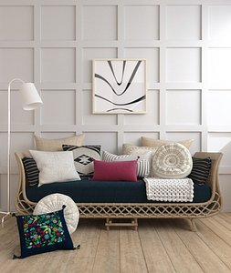 Bamboo sofa rattan chair sofa wicker sofa knit blanket