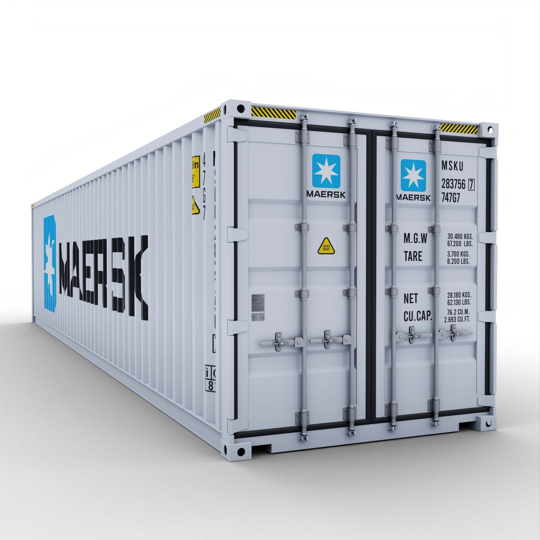 3D Container 40FT Maersk model https://p.turbosquid.com/ts-thumb/kM/CEayJr/yv/mskstd40ft_03/jpg/1684078058/1920x1080/fit_q87/f9bb4bed8705e9e859780b1d8274fbe5ffefd8e1/mskstd40ft_03.jpg
