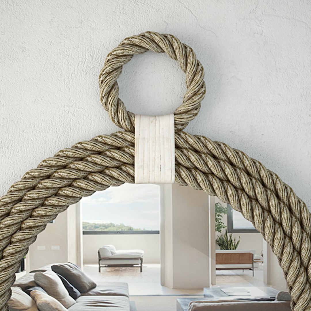 3D Whitewash Jute Rope Mirror Model - TurboSquid 1203118