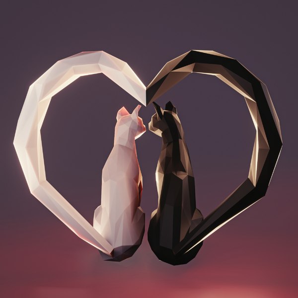 Cat Love Low Poly 3D