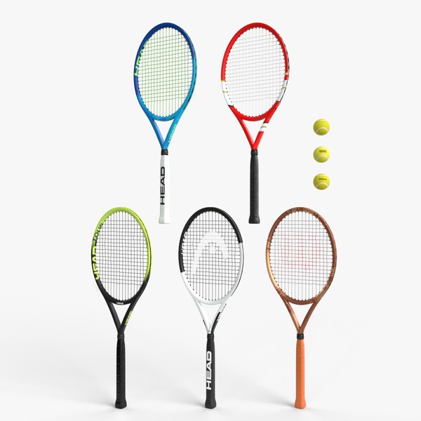 3D Collection of tennis rackets and balls model