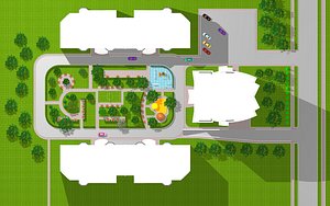 residential complex landscaped area 3d model