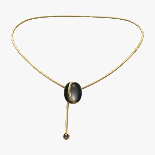 Gold Cord Necklace With Black Obsidian Stone model