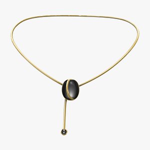 Gold Cord Necklace With Black Obsidian Stone