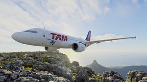 Airbus A319 with cockpit buttons separated texturized and rigged brazilian airplane TAM 3D
