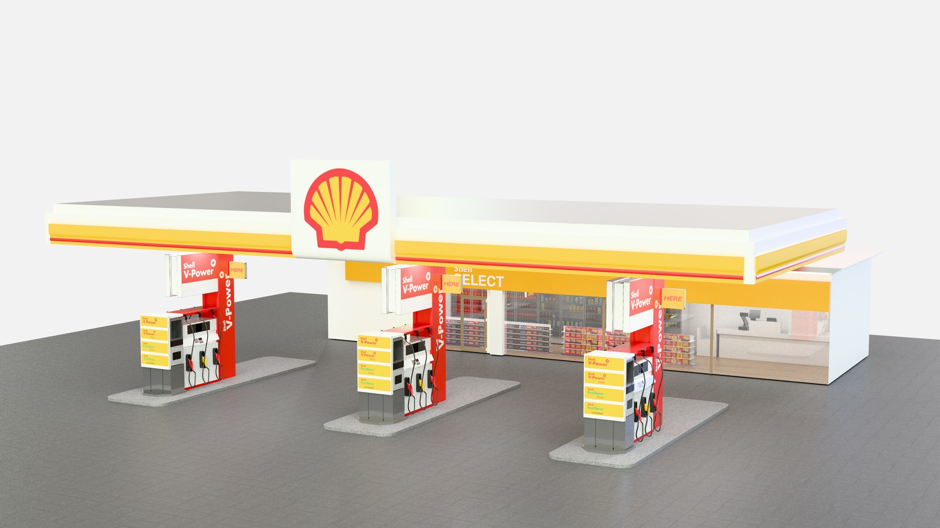 Shell Gas Station And Store 3D Model - TurboSquid 2380736