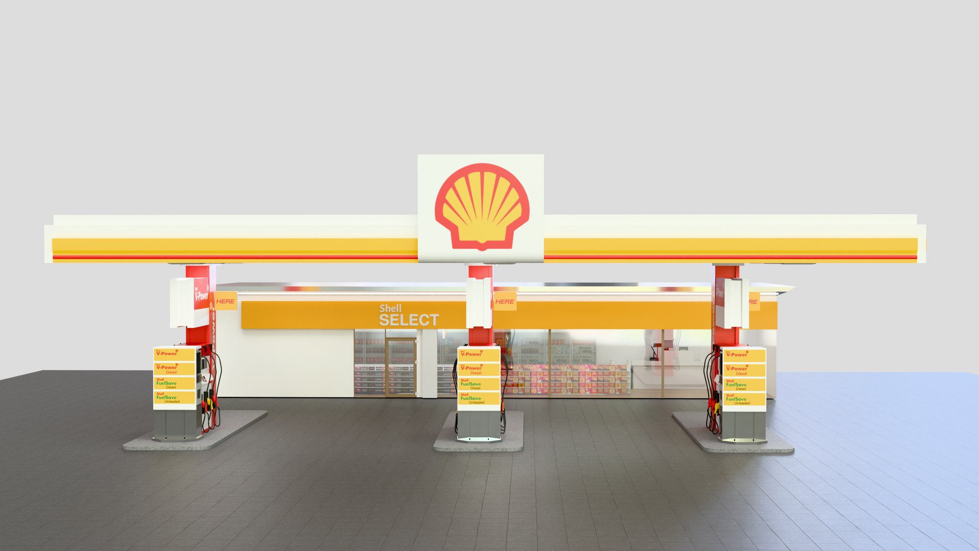 Shell Gas Station And Store 3D Model - TurboSquid 2380736
