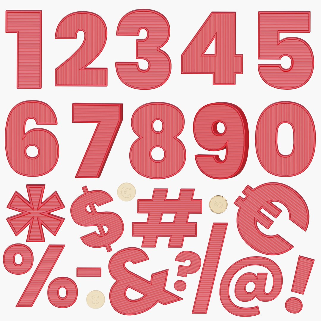 Set Of Numbers From 0 To 9 With Special Symbols 3D Model - TurboSquid ...