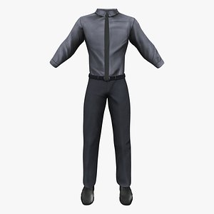 Men Gray Business Suit With Long Sleeves Shirt And Tie model