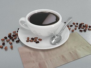 3D model cup coffee seeds spoon
