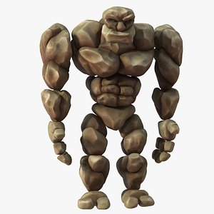 Stone Golem Cartoon Character Brown Rigged for Maya 3D model