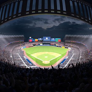 Baseball Stadium with Animated Audience