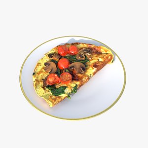 3D Omelette  With  Mushrooms  Herbs Tomatoes