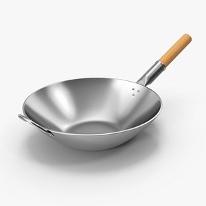 3D model Silver Wok With Wooden Handle