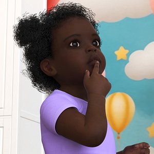 3D African Baby Girl Wearing Bodysuit Sitting