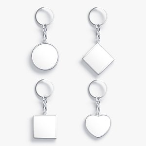 Keychain Shapes set - round square rhombus heart key tag holder 3D model
