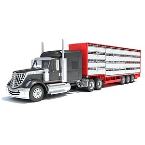 Truck with Animal Transporter Trailer 3D model