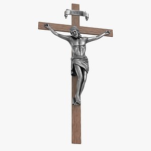 Religious Crucifix Jesus on Cross Silver 3D model