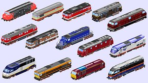 3D collection of 14 diesel locomotives model
