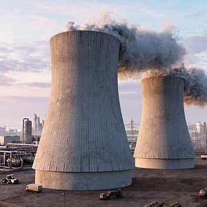 3D Industrial Cooling Tower with Steam VDB For Blender