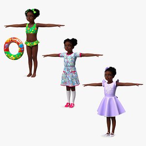 3D Black Child Girls Collection