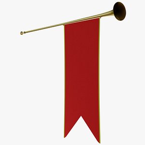Medieval heraldic trumpet with a banner