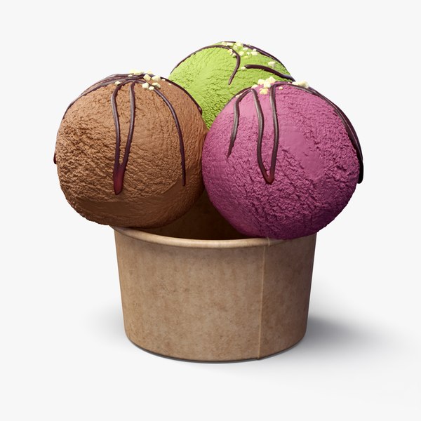 Multicolored Ice Cream Balls with Nuts in Cardboard Cup 3D