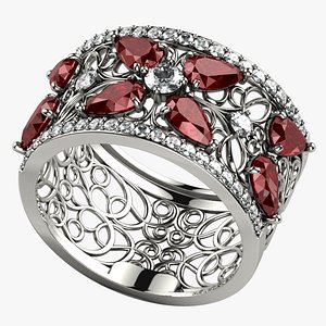 3D Ruby Pears Filigree Luxury Gold Ring