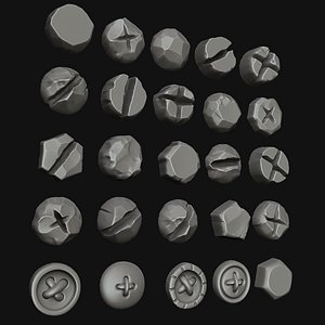 Stylised Bolts and Buttons - IMM and VDM Brushes - Zbrush 2021 3D model