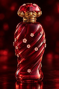 Decorative Perfume Bottle and Cap with Ornamental Leaf Details