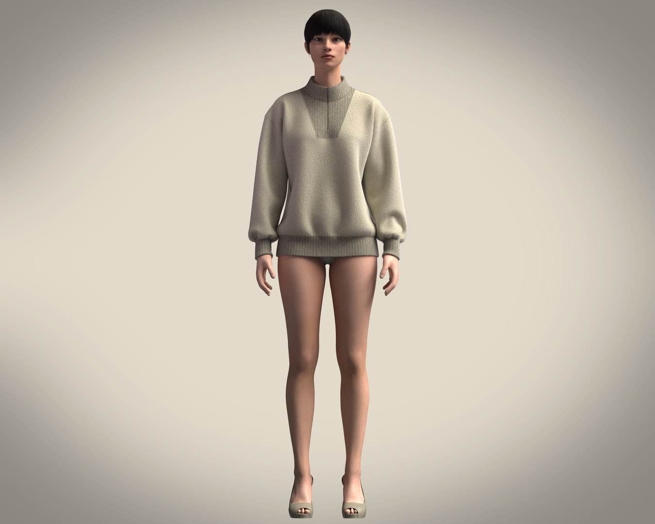 Half Zipper Funnel Neck Jumper 3D Model - TurboSquid 1962398