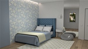 3D bed table interior bedrooms