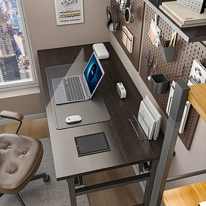 Bedroom desk computer chair set 3D model