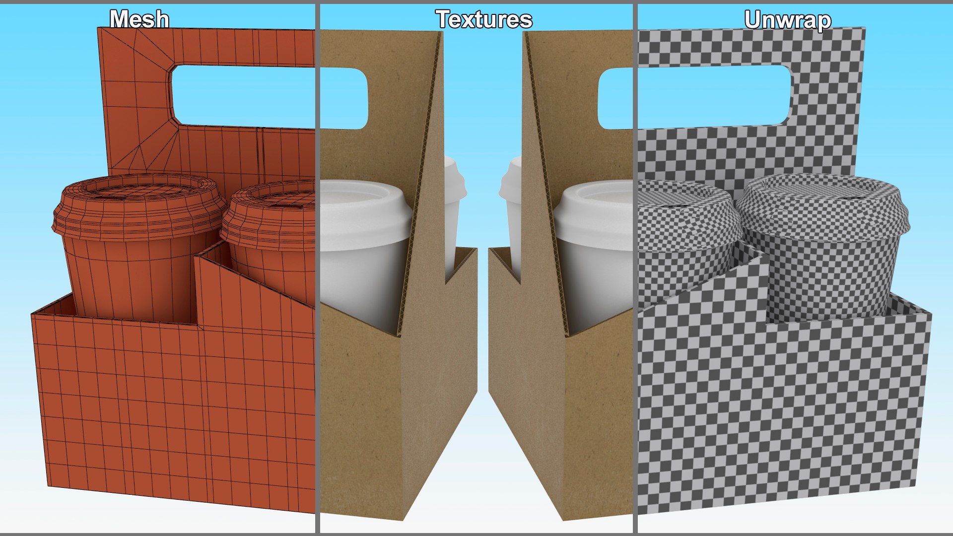 3D Paper Cup Holder With Cups Model - TurboSquid 2198567