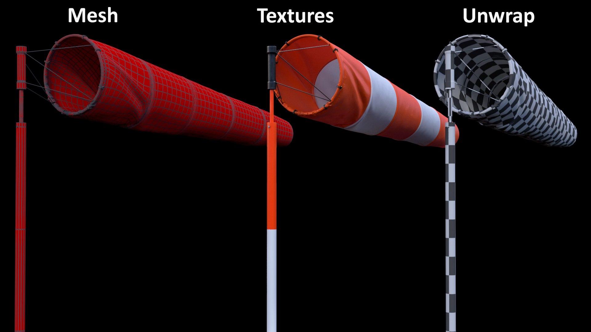 3D Striped Windsock 15 Knots Wind Speed Model TurboSquid 2025461