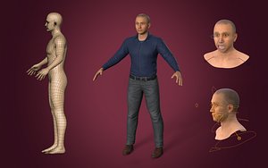 Man Head and Full body Rigged Models -- IK FK Rig -- 3 Skin Textures