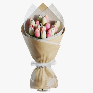 Flower Set 20 - Pink and White Tulips Bouquet