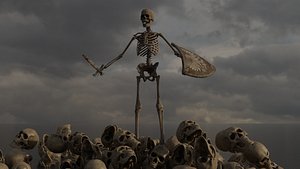 Skeleton skull scene with ocean environment